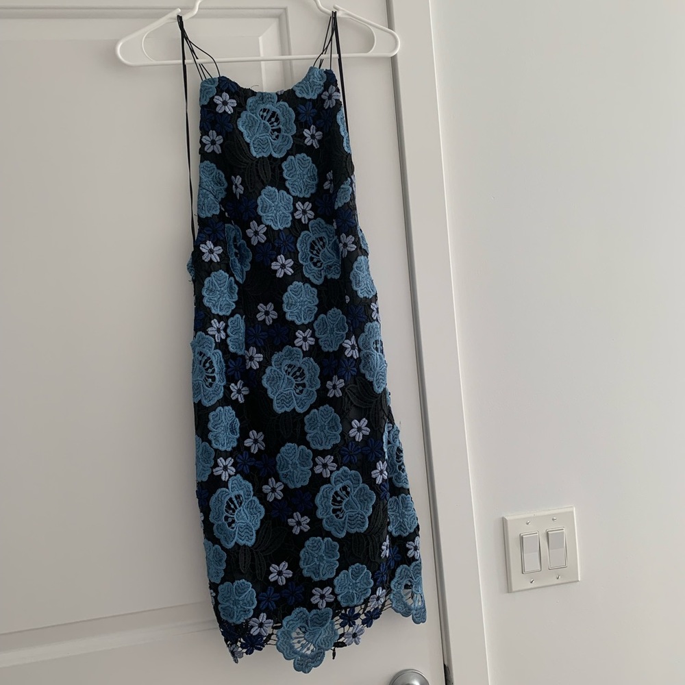 Topshop blue embroidered mini dress